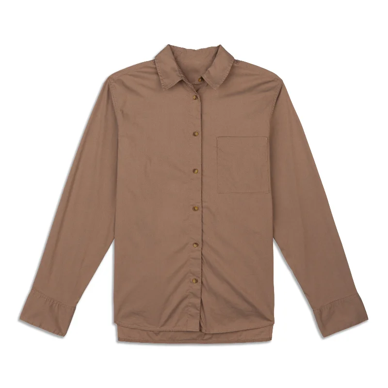 Avant-garde trend Relaxed-Fit -Blend Poplin Button-Down Shirt - Resale
