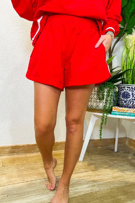 Single-shoulder Neck Design Referee Ready Shorts - Red