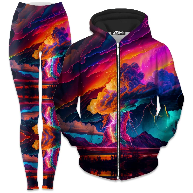 Ultra-lightweight Rainbow Storm Zip-Up Hoodie and Leggings Combo