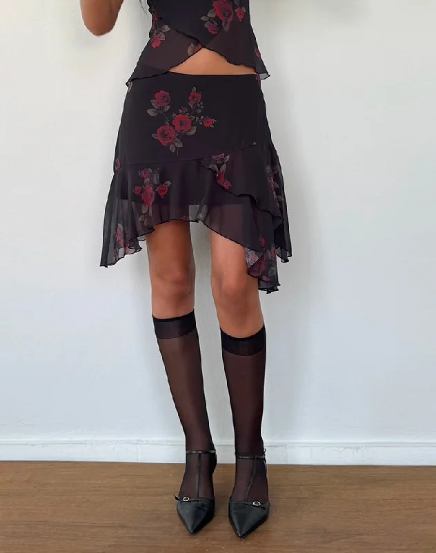 Celebrity Style Winona Mini Skirt in Vintage Roses Black