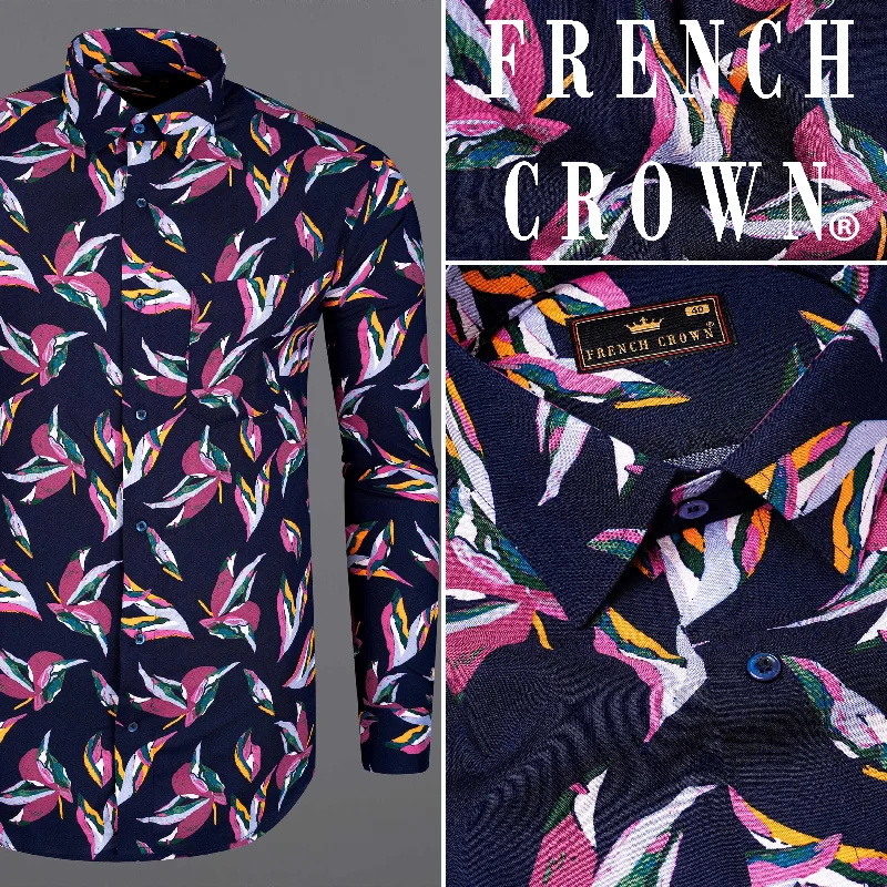 Cool Summer Mirage Blue With Fandango Pink Floral Printed Premium Tencel Shirt