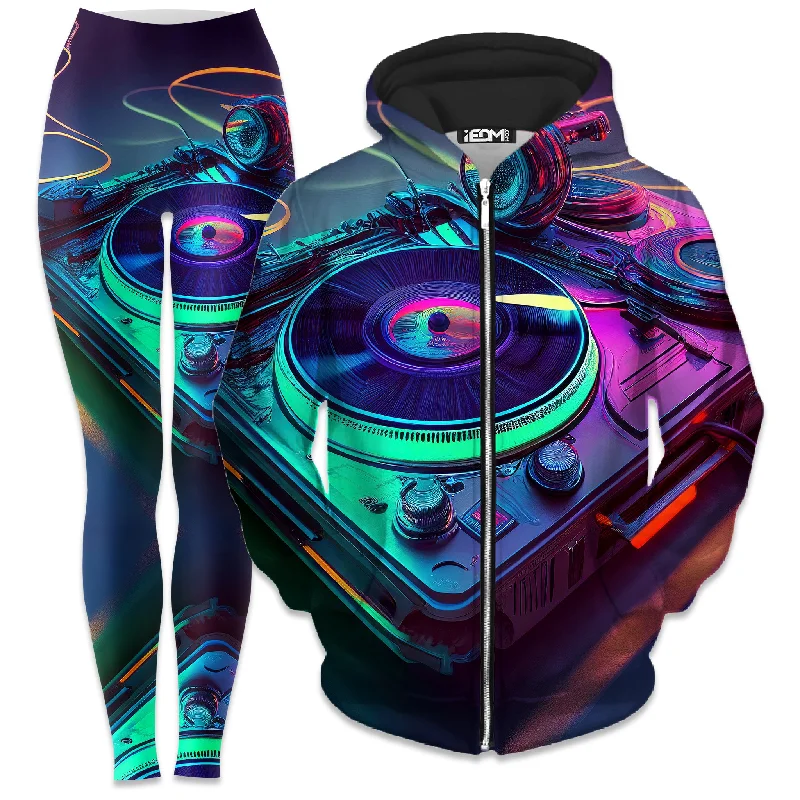 Sweet breath Neon Turntables Zip-Up Hoodie and Leggings Combo