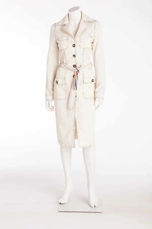 Fashion Style Roberto Cavalli - Off White Jacket Long Sleeve Trench Coat - IT 38