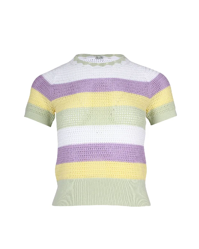 Street Graffiti Design Sandro Ninon Striped Short Sleeve Sweater in Multicolor Viscose Street Graffiti Design Sandro Ninon Striped Short Sleeve Sweater in Multicolor Viscose