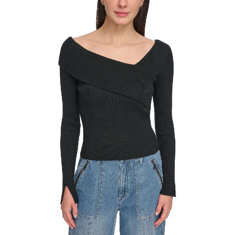 Renaissance Style DKNY Jeans Womens Ribbed Asymmetrical Neck Pullover Sweater