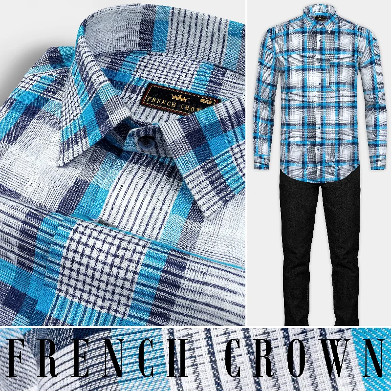 British casual Bright White with Pelorous Blue Twill Premium Cotton Shirt