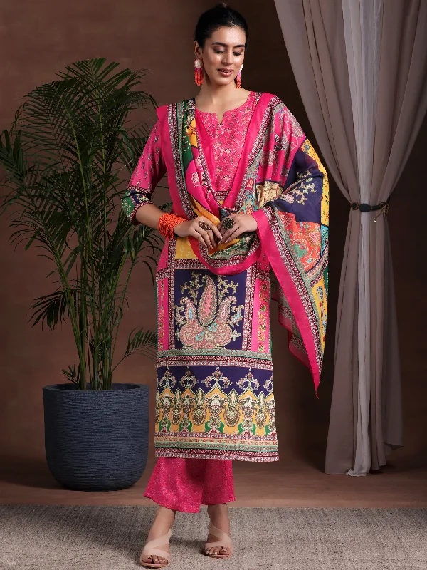 Avant-garde trend Multi Printed Poly Crepe Straight Suit With Dupatta