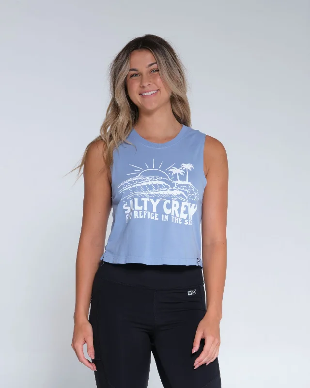 Moisture wicking Shorebreak Cropped Muscle Tank - Marine Blue