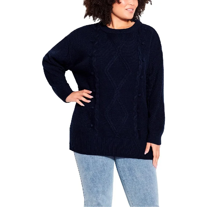 Literary Style Evans Womens Plus Knit Long Sleeves Pullover Sweater