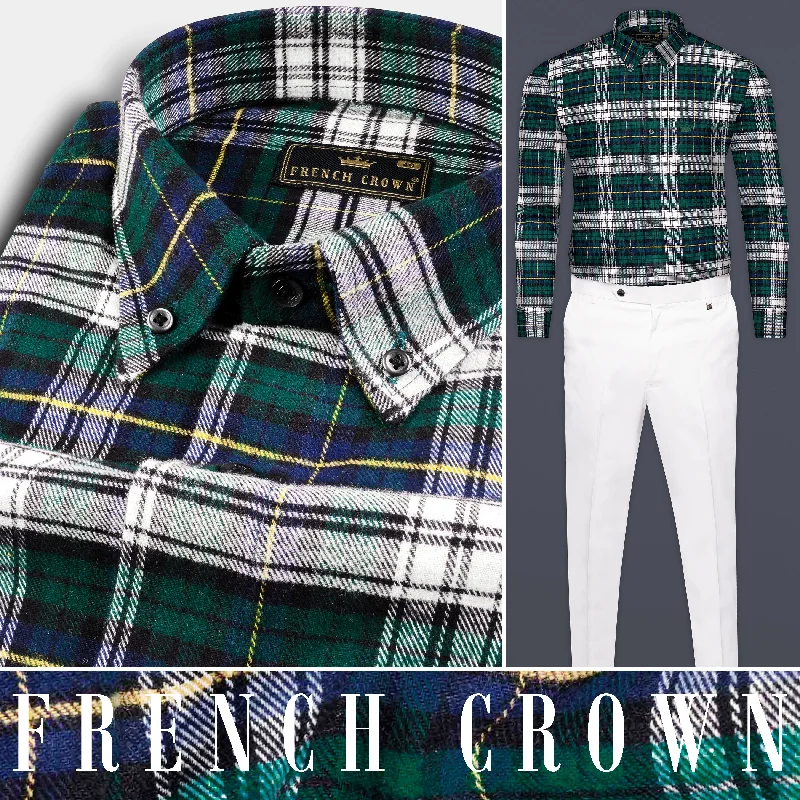Design sense Bright White with Spruce Green Heavyweight Plaid Flannel Shirt