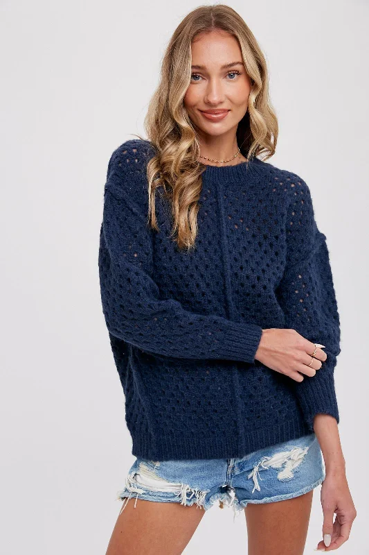 Urban Fashion Navy Open Chunky Knit Sweater