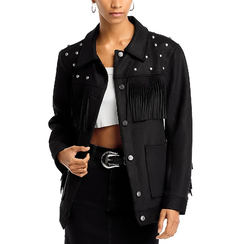 Fresh And Simple Aqua Womens Faux Suede Fringe Soft Shell Jacket