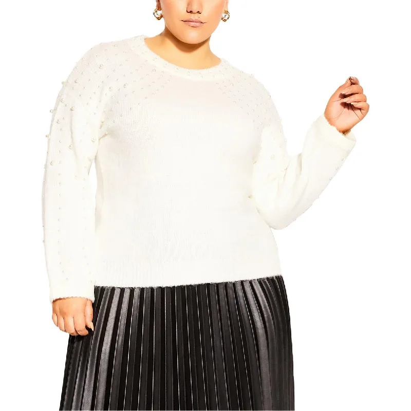 Street Show-off Style City Chic Womens Plus Knit Embellished Pullover Sweater