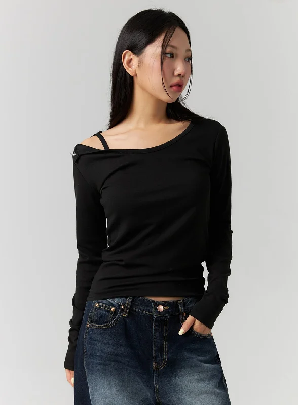 Single-shoulder Neck Design Asymmetrical Shoulder Top CS312