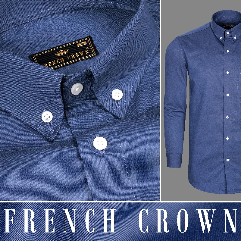 Nightclub Style East Bay Blue Twill Premium Cotton Shirt