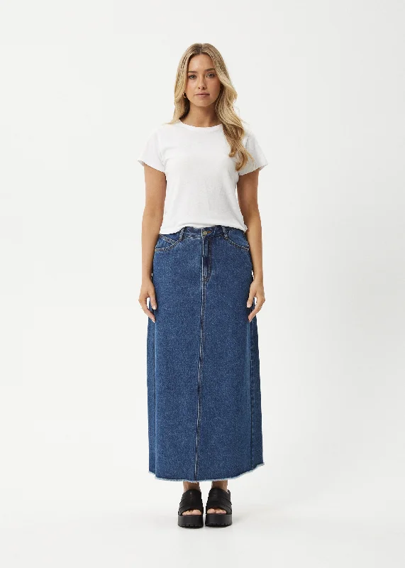 Energetic AFENDS Womens Chichi - Denim Midi Skirt - Authentic Blue