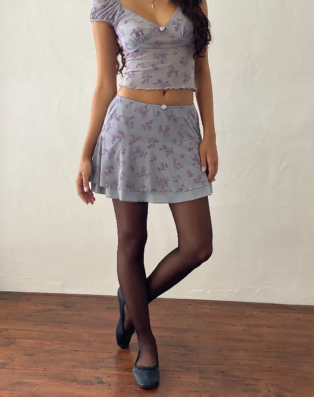 Street Casual Style Friska Mini Skirt in Purple Botanist Flock