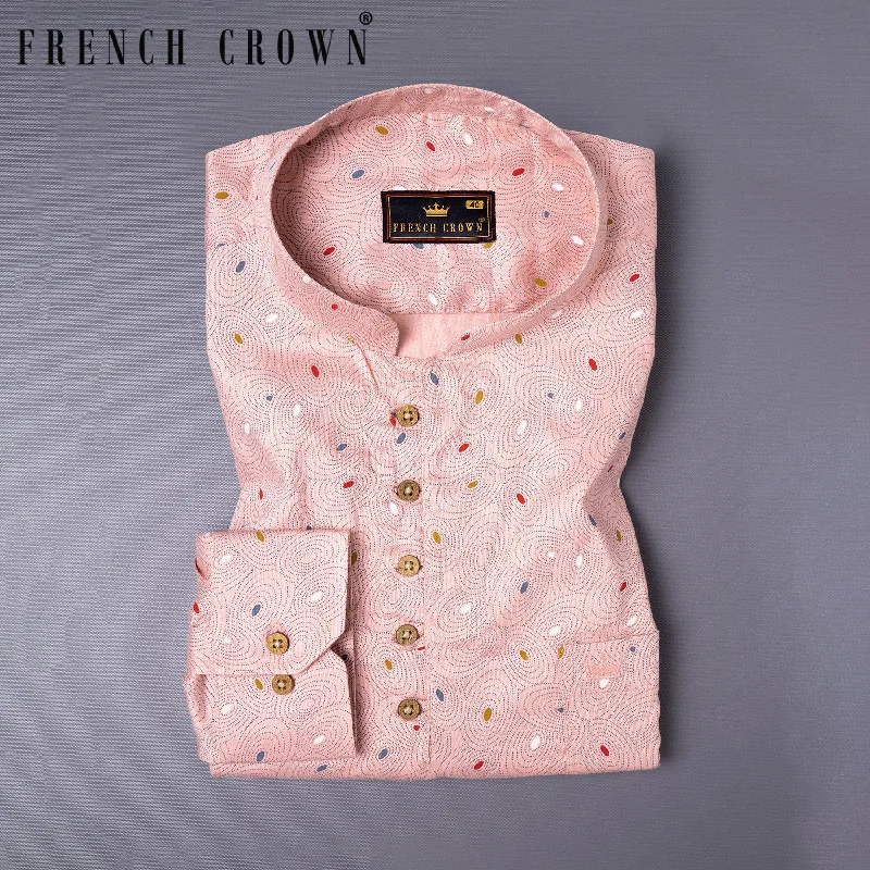 Minimal Style Coral Candy Pink Printed Dobby Textured Premium Giza Cotton Kurta Shirt Minimal Style Coral Candy Pink Printed Dobby Textured Premium Giza Cotton Kurta Shirt