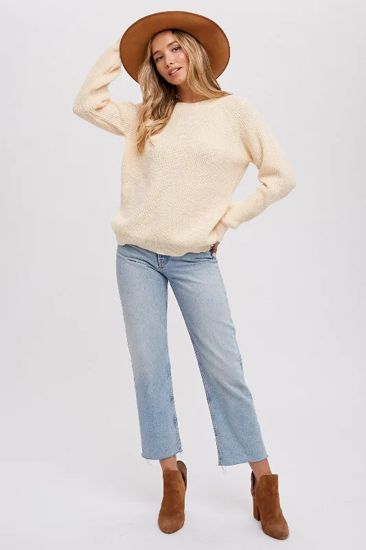 Knowledge And Elegance Cream Back Cutout Lace Accent Sweater