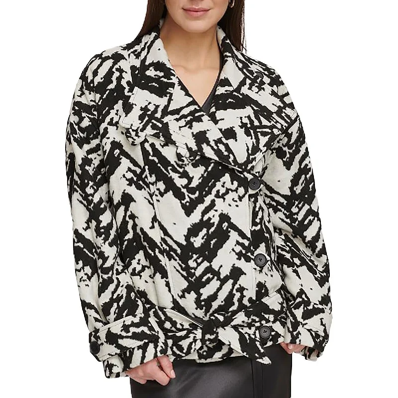 High waist design DKNY Womens Jacquard Printed Trench Coat
