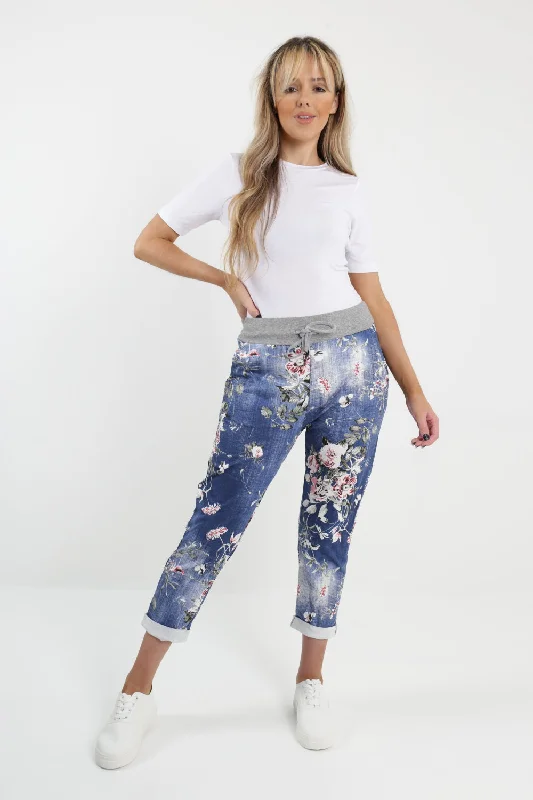Hooded design Made In Italy Leaf Floral Print Joggers