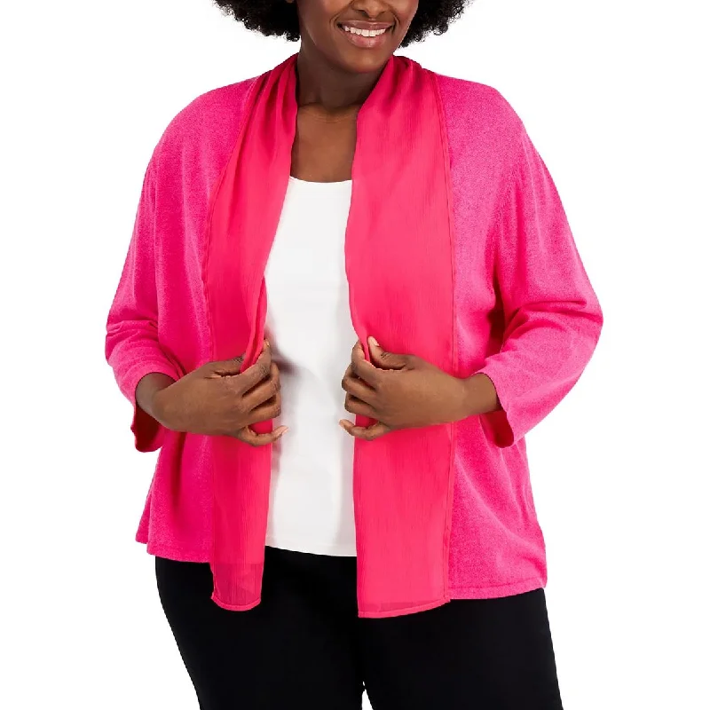 Creative Style Kasper Womens Plus Knit Open-Front Cardigan Sweater