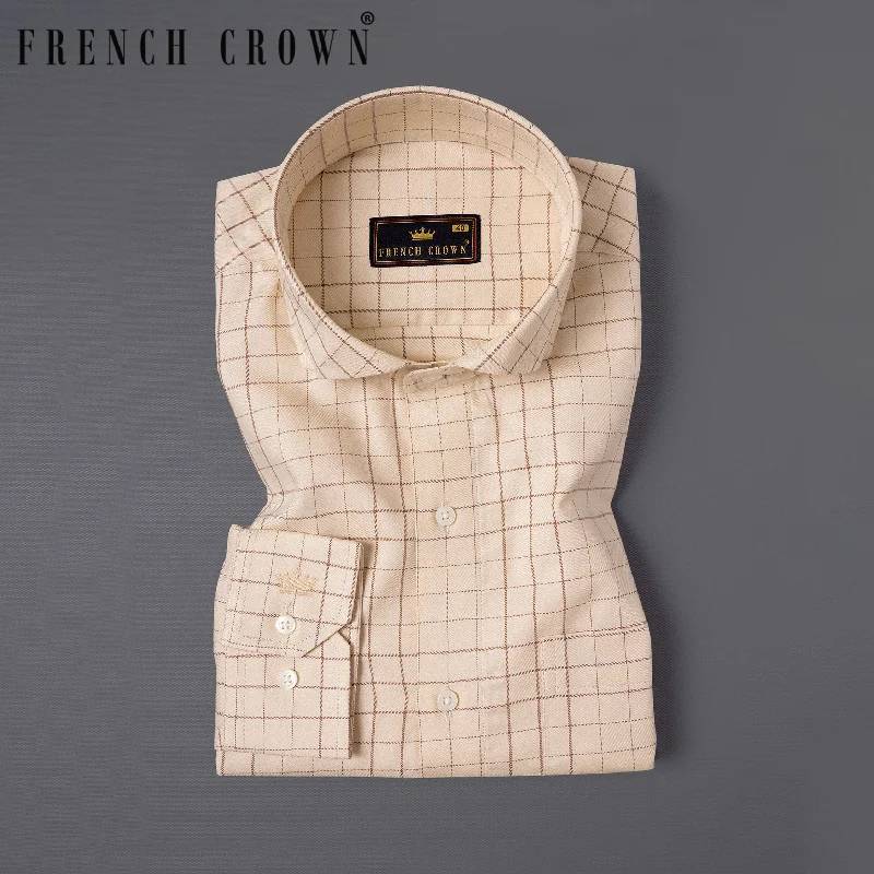 Moisture wicking Dessert Sand Brown windowpane Premium Cotton Shirt