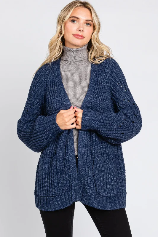 Energetic Navy Blue Chunky Knit Cardigan