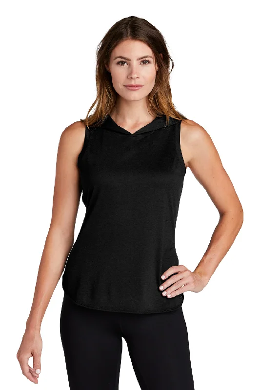 Retro Style Sport-Tek Womens Draft Moisture Wicking Hooded Tank Top Hoodie - Black