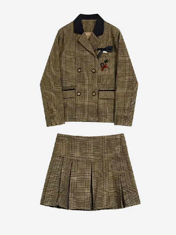 Multi-functional style Dark Academia Plaid Two Piece Set