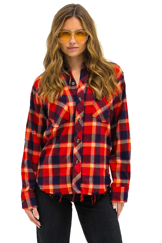 Single-shoulder Neck Design PLAID FLANNEL WESTERN SHIRT - RUGBY PLAID