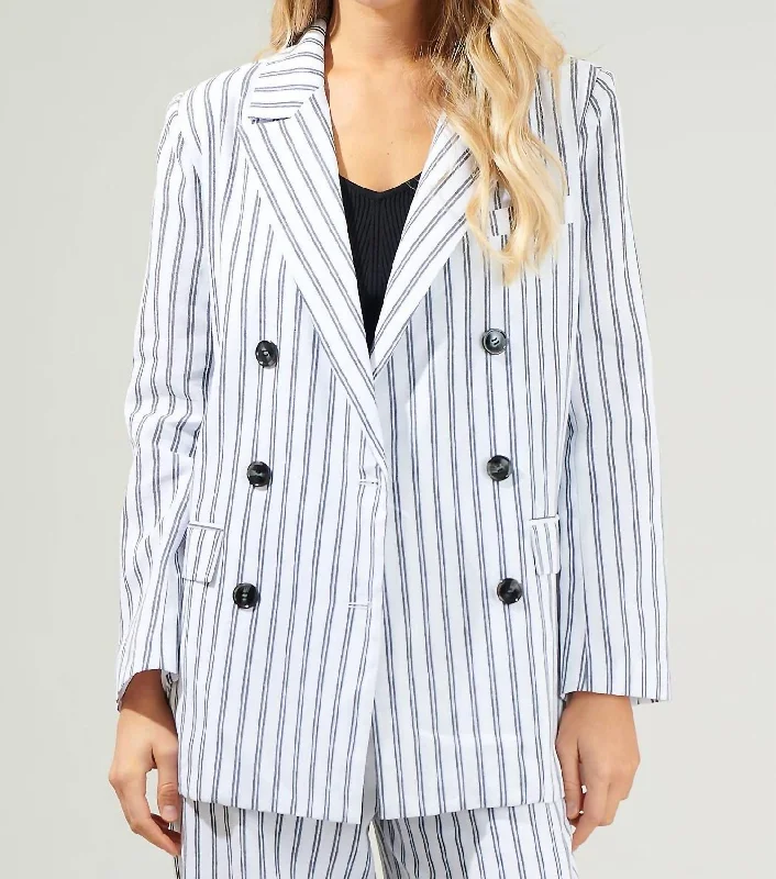 Classic Series Arlah Striped Oversized Blazer In Navy Blue
