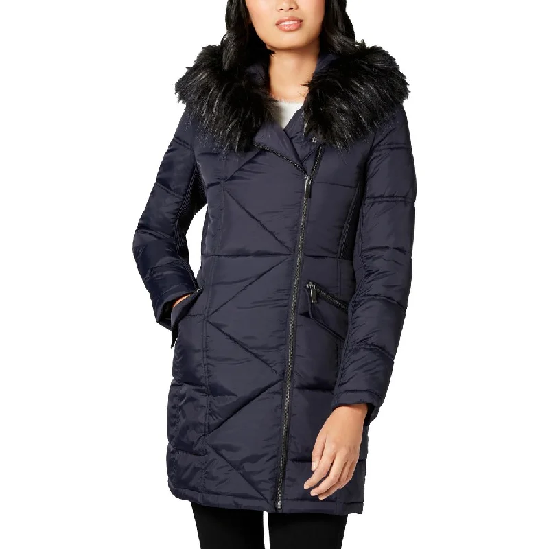 Beautiful Romance French Connection Women's Asymmetrical Faux Fur Trim Oversized Puffer Coat Beautiful Romance French Connection Women's Asymmetrical Faux Fur Trim Oversized Puffer Coat