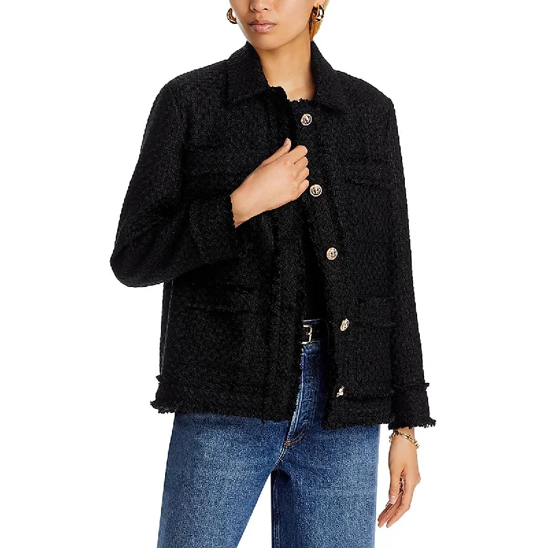 Leisure And Entertainment Aqua Womens Tweed Collar Shirt Jacket