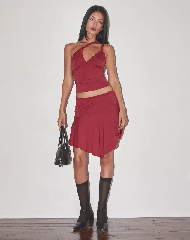 Elegant and noble Lula Lace Trim Mini Skirt in Dark Cherry