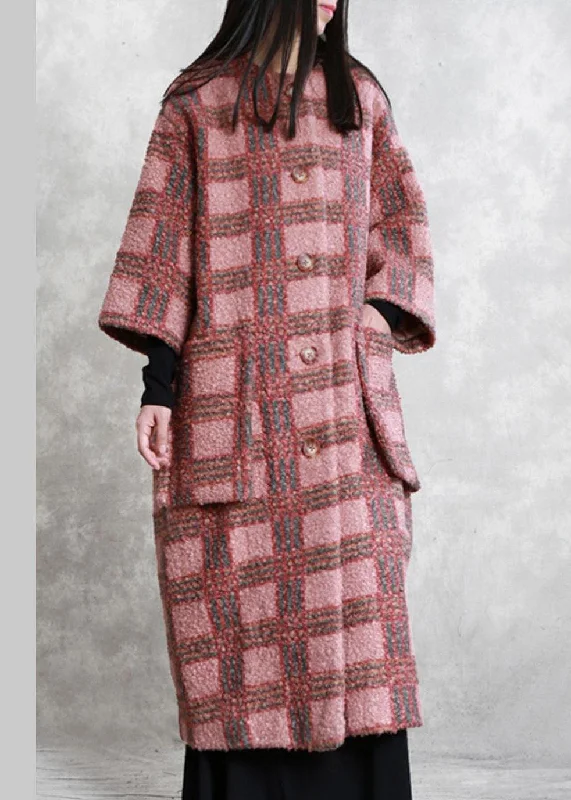 Elegant Style boutique red plaid Woolen Coats oversized long winter pockets Button coat Elegant Style boutique red plaid Woolen Coats oversized long winter pockets Button coat