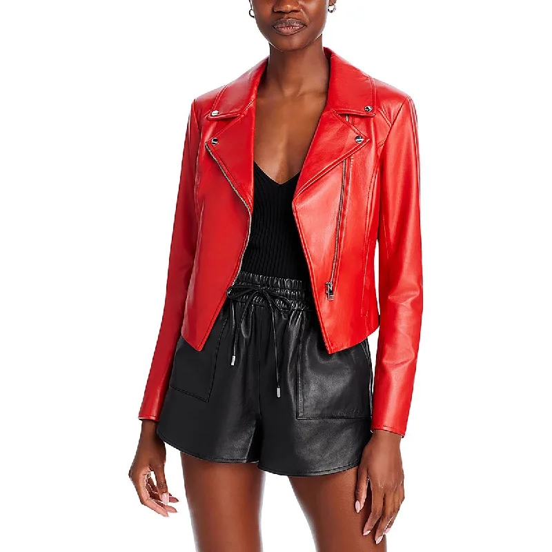 High-end atmosphere LAMARQUE Womens Faux Leather Asymmetric Motorcycle Jacket