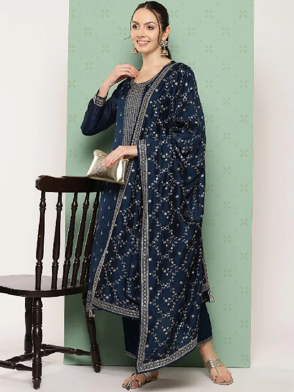 Skirt style Blue Embroidered Silk Blend Pakistani Suit