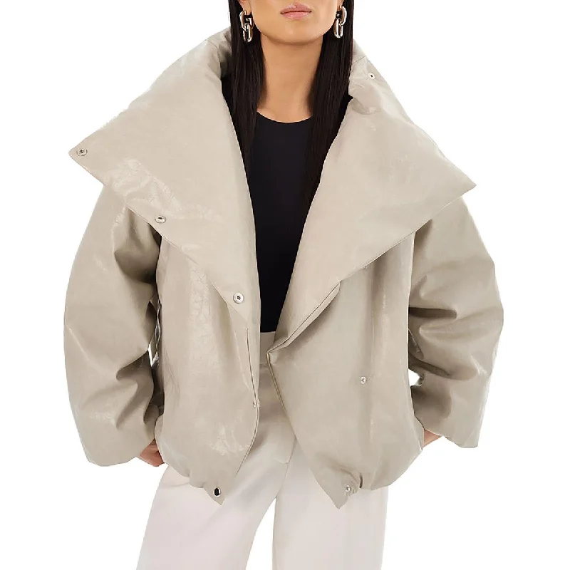 Letter embroidery LAMARQUE Womens Faux Leather Asymmetric Leather Jacket