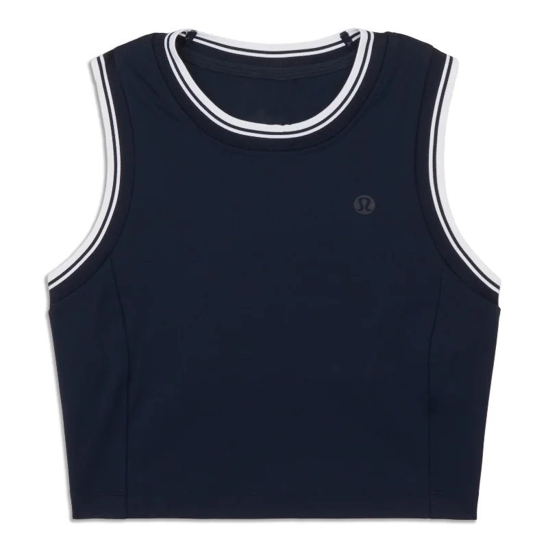 Retro Literary Style Varsity Scoop-Neck Cropped Tennis Tank Top - Resale