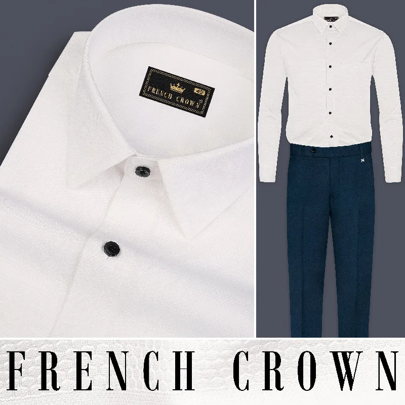 High-end atmosphere Lily White Dobby Textured Premium Cotton Shirt