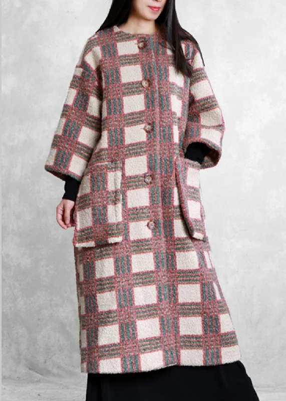 Comfortable and simple women casual trench coat coat nude plaid pockets Button wool coat for woman Comfortable and simple women casual trench coat coat nude plaid pockets Button wool coat for woman