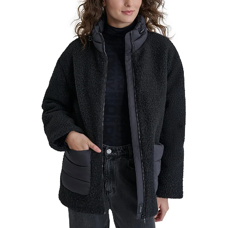Renaissance Style DKNY Womens Faux Shearling Pockets Fleece Jacket