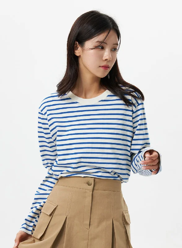 Boutique style Stripe Cotton Long Sleeve Top OS321