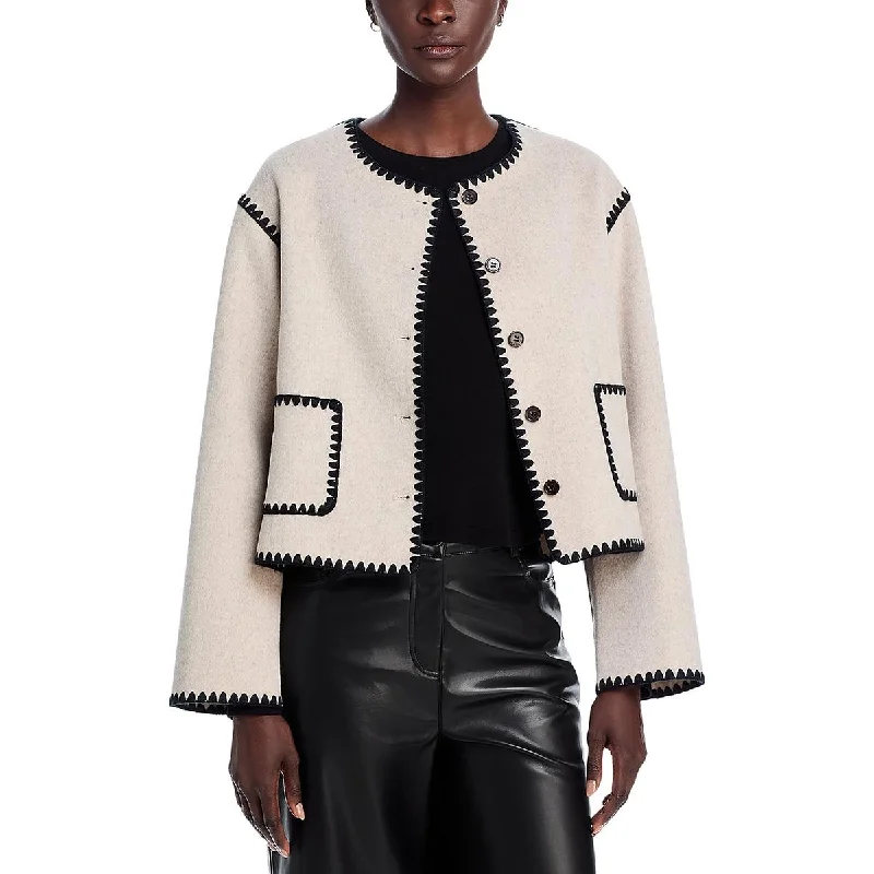 Street Letter Style Rails Womens Wool Blend Contrast Trim Soft Shell Jacket