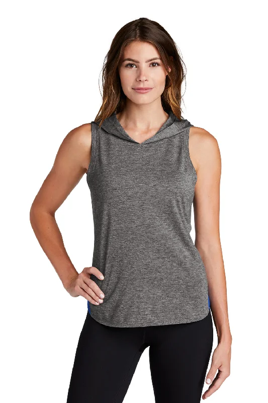 Street Fashion Style Sport-Tek Womens Draft Moisture Wicking Hooded Tank Top Hoodie - True Royal Blue/Heather Dark Grey