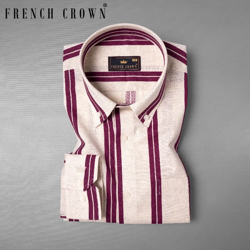 Elegant And Lazy Pearl Bush with Tawny Port Striped Luxurious Linen Shirt