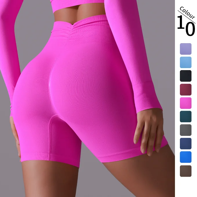 Unique prints Seamless peach hip high waist tight cheap yoga shorts 10 colors
