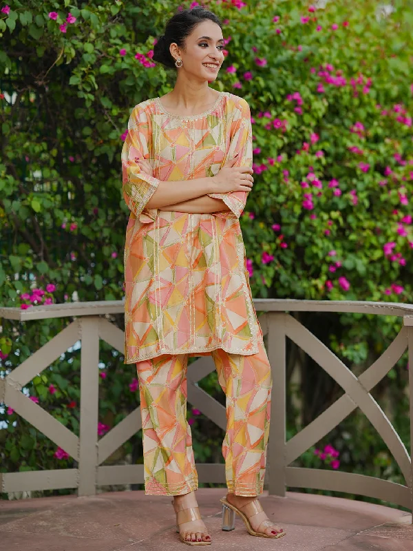 Windbreaker fashion Peach Printed Silk Blend Co-Ords