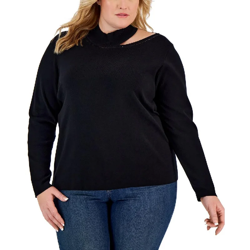 Avant-garde trend Calvin Klein Womens Plus Sequined Mock Neck Pullover Sweater